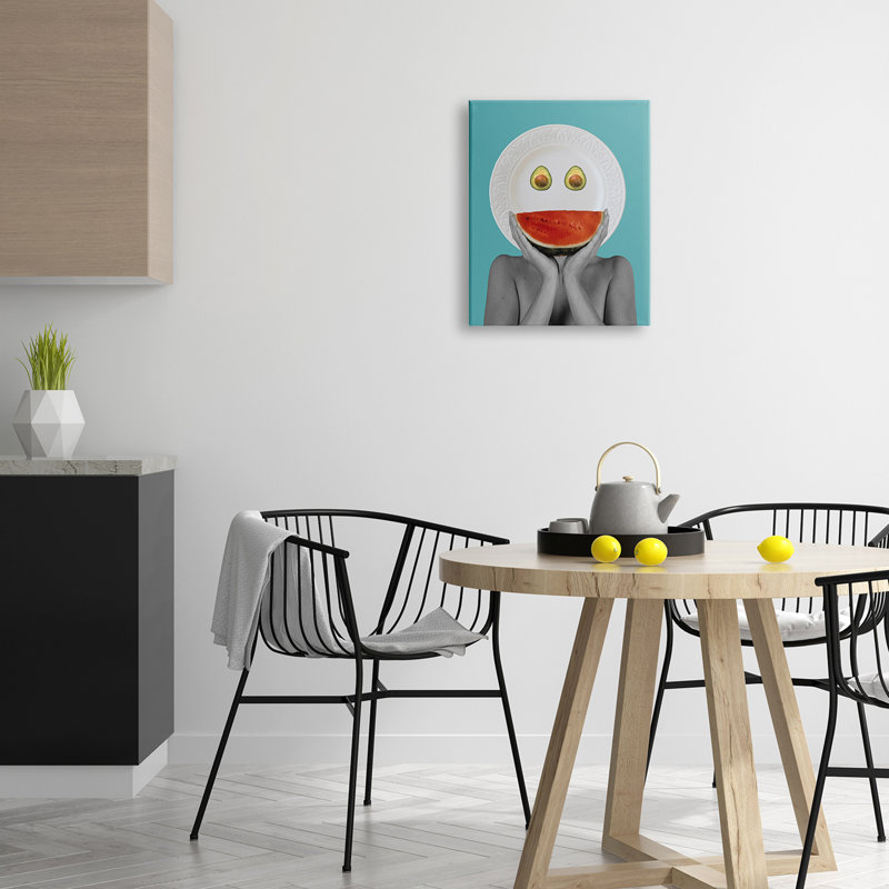 " Quirky Abstract Fruit Plate Head Watermelon Avocado " by Atelier Posters, Canvas, 16" W x 20" H
