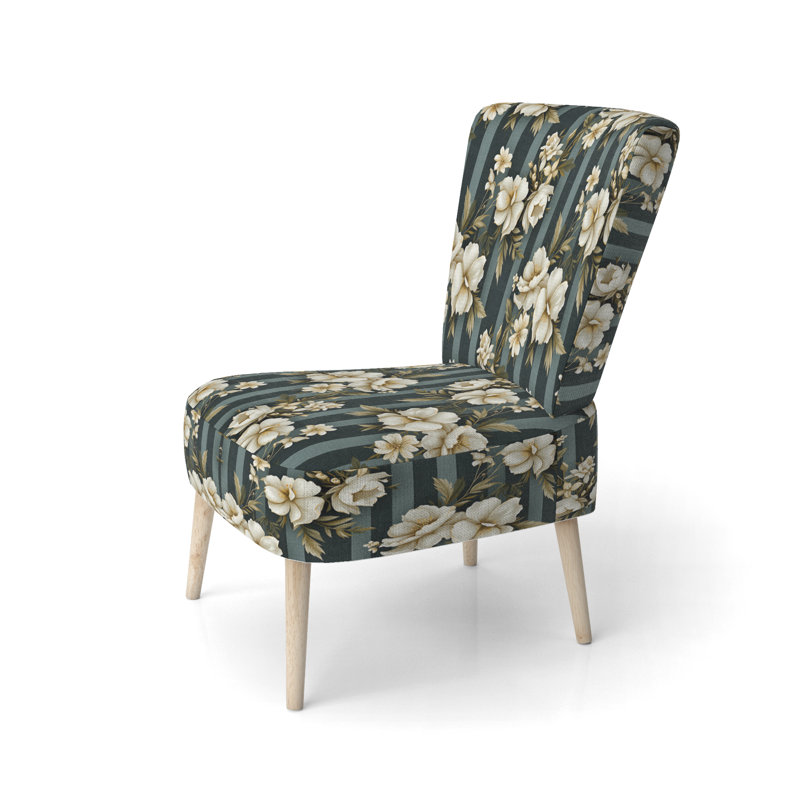 Classic Elegant Striped Floral Dreamscape - Chaise d'appoint rembourrée moderne, chaise d'appoint verte