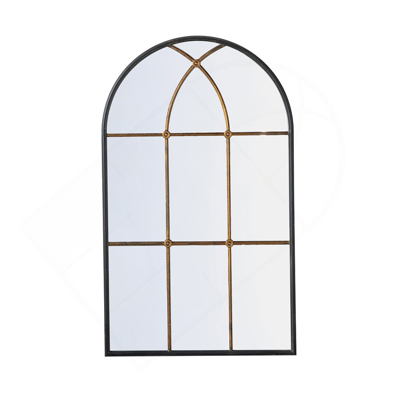 Exquisite Arched Wall Mirror with Windowpane Design, a Timeless Accent for Enhancing Home Decor Ambiance