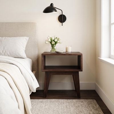 Acacia Jhasir Solid Wood Nightstand, Mid Century Modern Side Table Bedroom with Storage