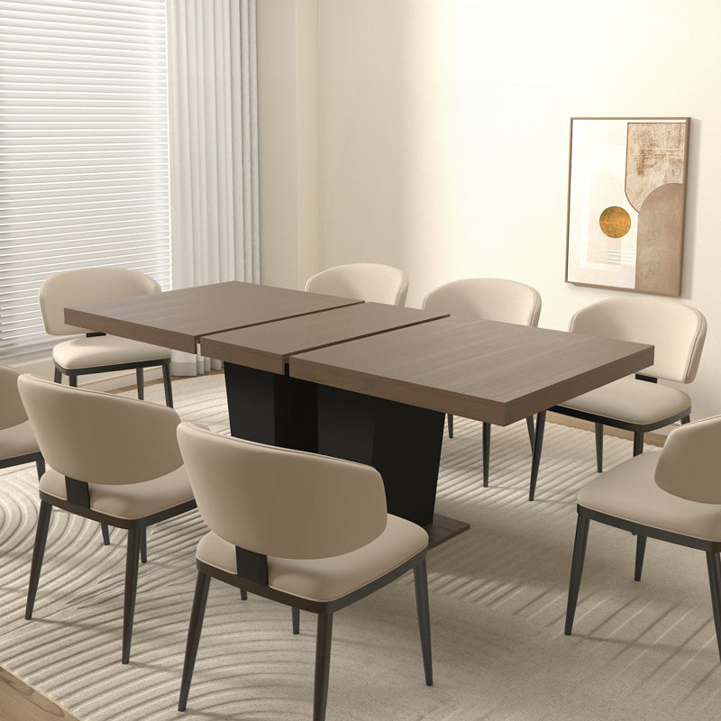 Table de salle à manger extensible pour 4 à 10 personnes - aspect bois vieilli avec base à double piédestal