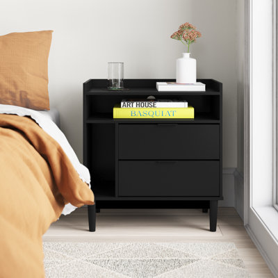 Gheorghe 2-Drawer Solid Wood Nightstand