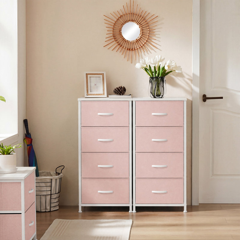 Enegess 4 Drawer Storage Dresser Chest, Pink/White