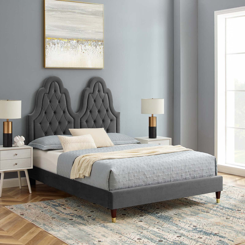 Lit plateforme en velours Alexandria, Anthracite, Très grand