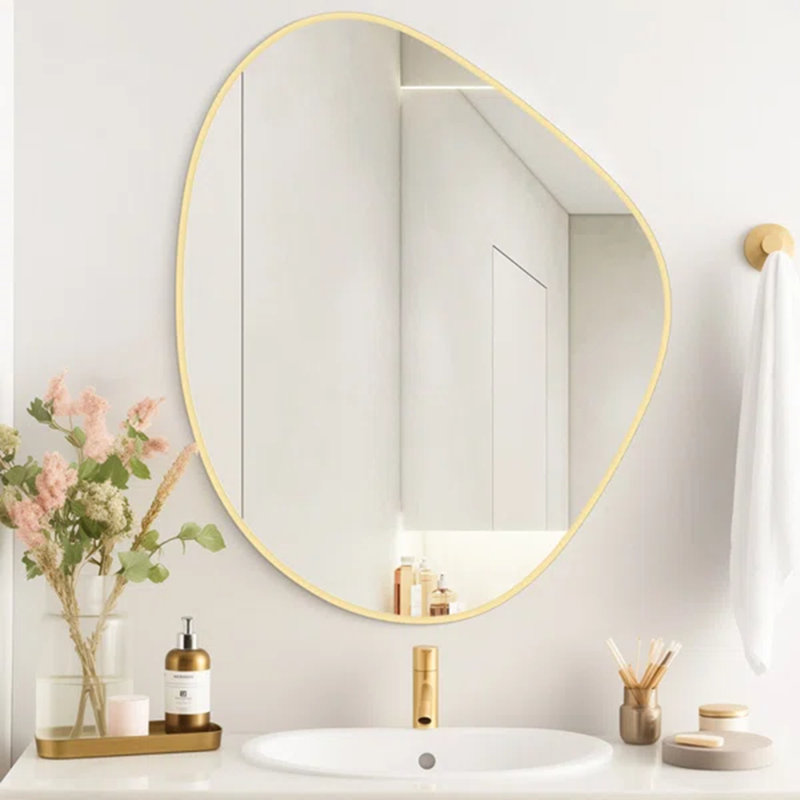 Miroir mural irrégulier, miroir en bois asymétrique, Doré