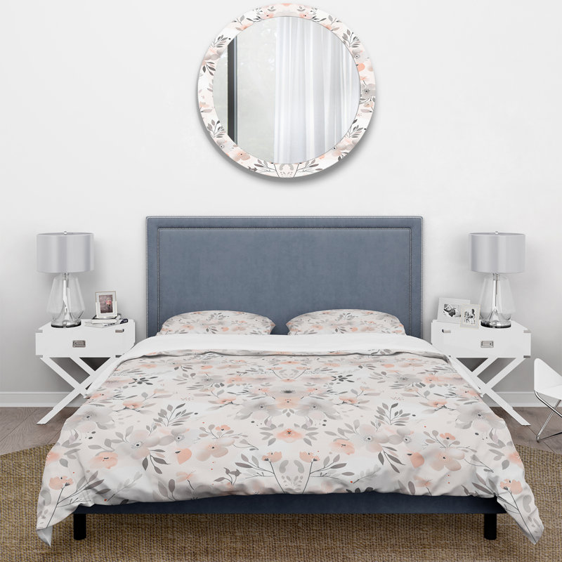 Pastel Paradise Flower Pattern II - Boho Duvet Cover Set, King Duvet Cover + 2 King Pillow Shams