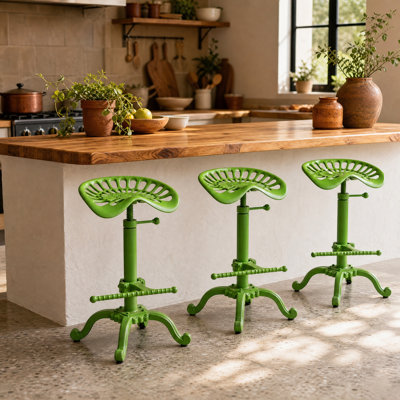 Tabouret de bar vintage de style tracteur, tabouret de comptoir pivotant en fonte à hauteur réglable avec repose-pieds, tabouret vert de style industriel pour îlot de cuisine