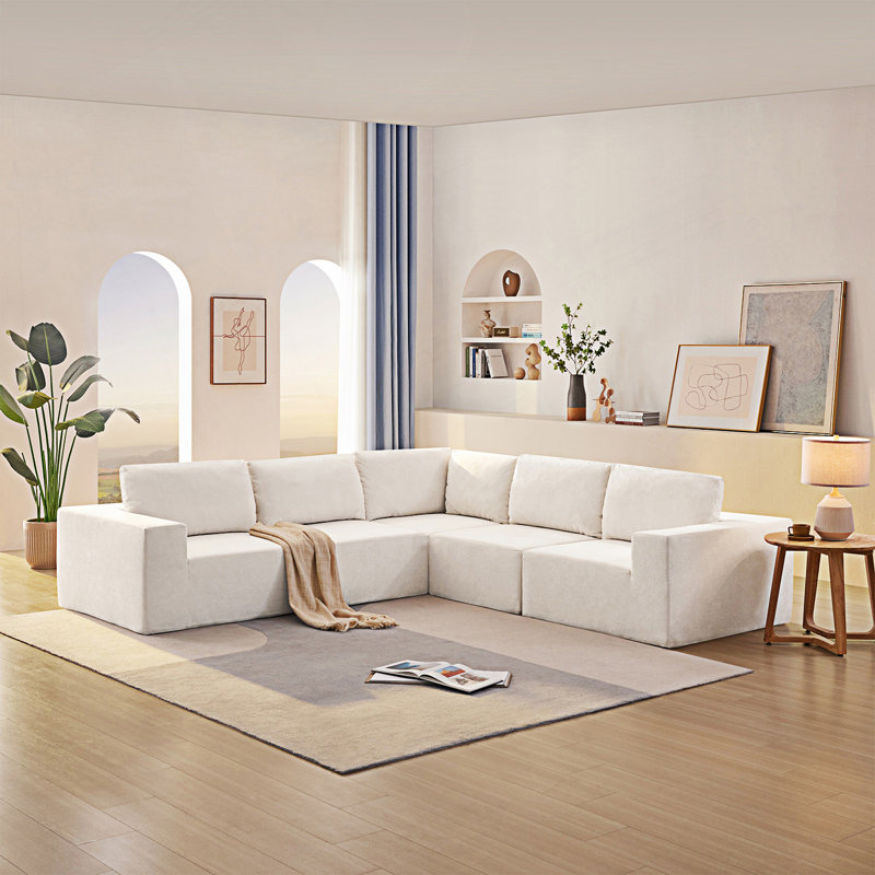 Canapé-lit modulaire moderne en L, Beige