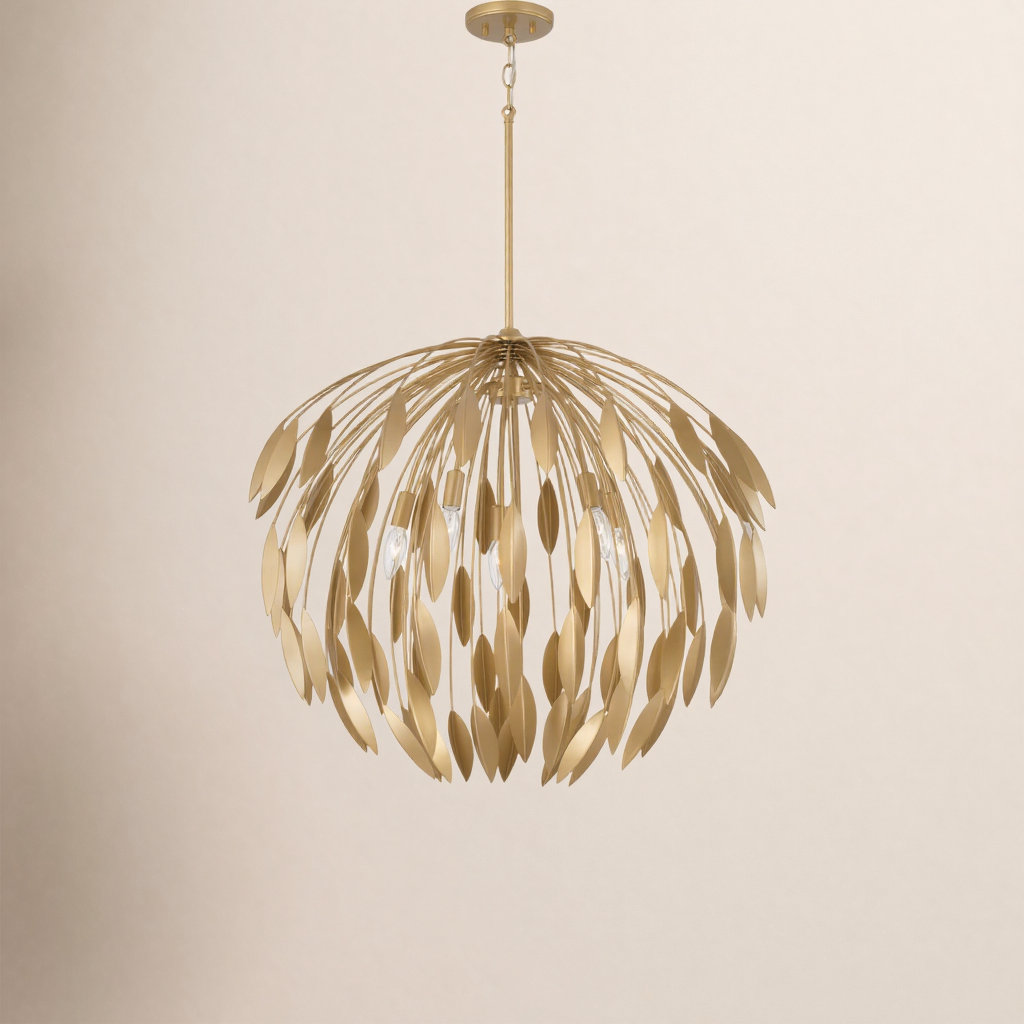 5 Light Dimmable Pendant, Gold