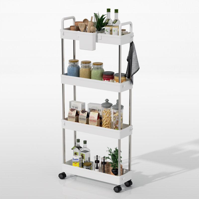 4 Tier Slim Rolling Utility Cart, Mobile Shelving Unit Trolley Cart Organizer With Wheels For Kitchen Bathroom