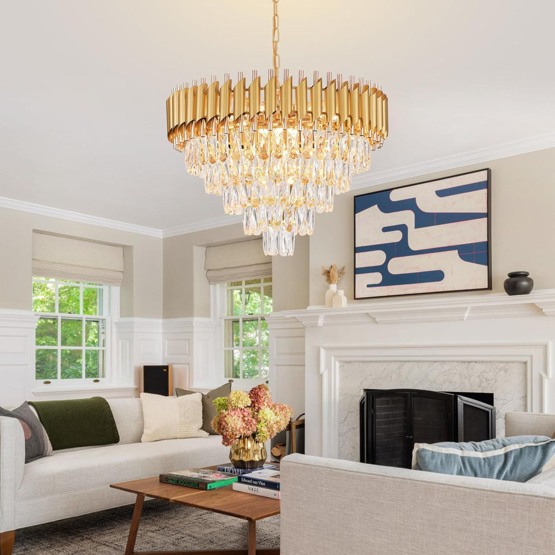 Albree 23.2" Luxury Dual-Tone Gold/Rose Gold Crystal Chandelier, E14 Base, Bulb Excluded