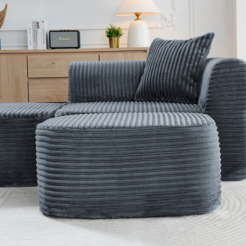 Canapé modulaire en forme de L avec méridienne avec repose-pieds et canapé rembourré Boneless, Gris