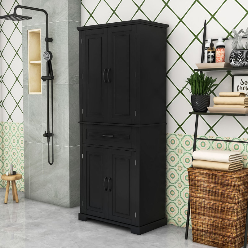 Armoire de rangement avec tiroir et tablettes réglables Stepheny, Noir, L 29,8 po x H 72,1 po x P 15,6 po