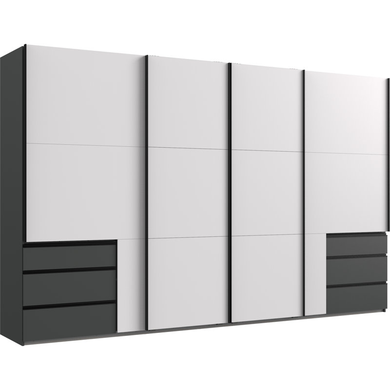 Guardino 4 Door Wardrobe, 216cm H x 350cm W x 65cm D, White/Graphite