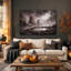 Tableau sur toile d'Halloween représentant un rivage rocheux brumeux sous un ciel violet-1260550470