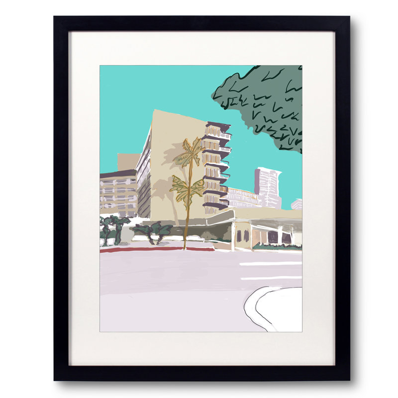Hôtel Hilton par Deborah Blum, H 21,2 po x l 17,2 po x P 0,88 po, Blanc, Papier avec cadre simple noir