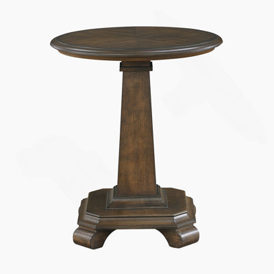 Classic Traditional Brown Finish Round Pedestal End Table Durable Wood Living Room Furniture 1Pc