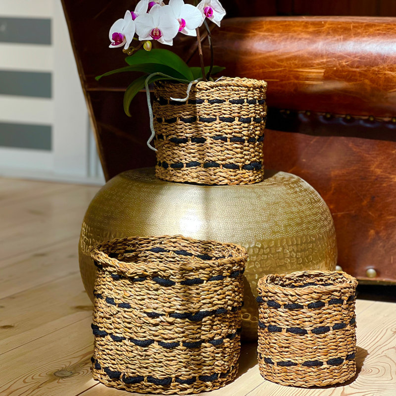 3 Piece Striped Plant Wicker Baskets