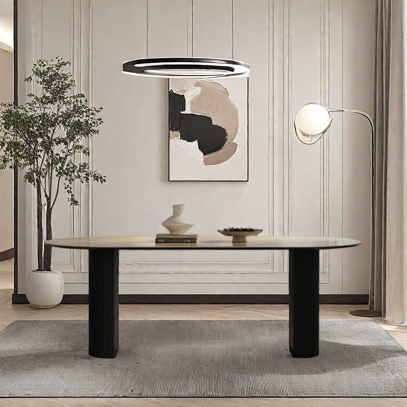 Light Luxury Retro Solid Wood Rock Table., 29.53"H x 55.12"L x 31.5"W