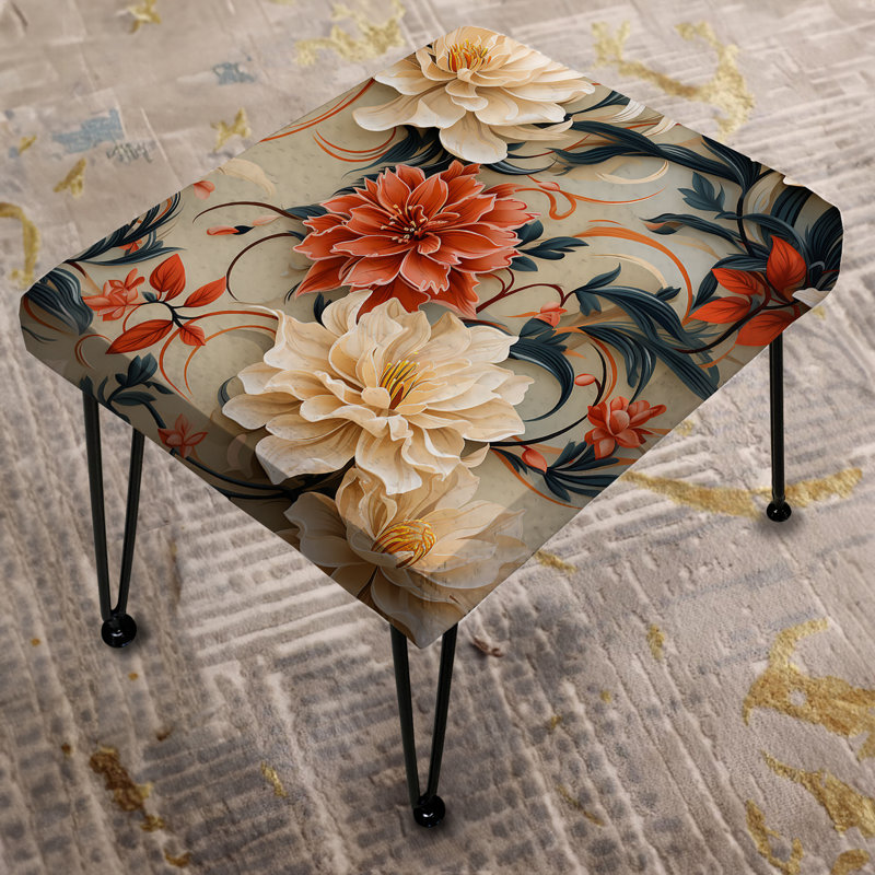 Coral et beige floral Essence of Tranquility - Repose-pieds rectangulaire floral