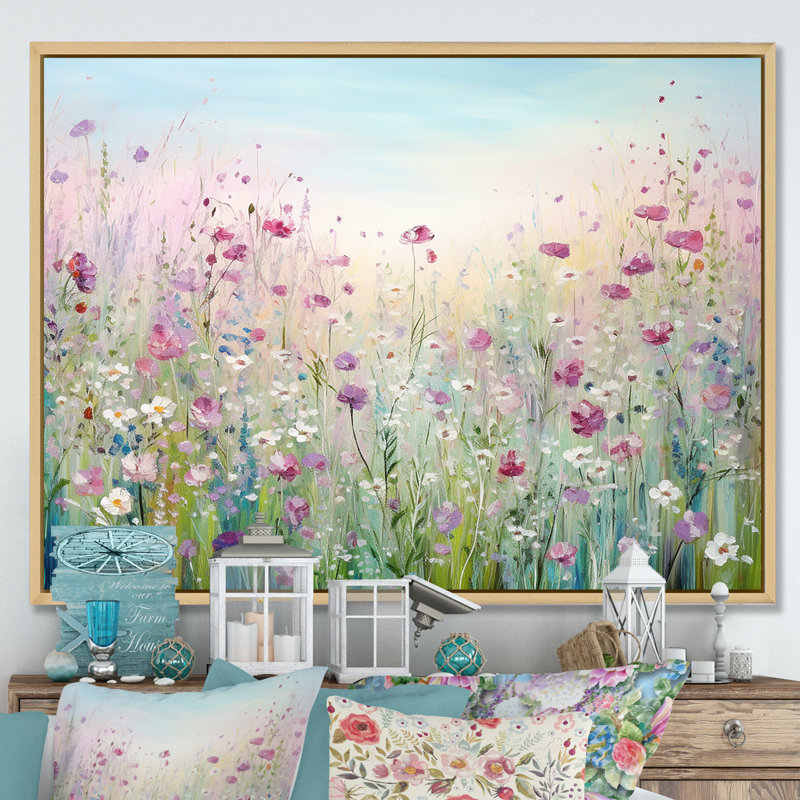 Art sur toile, "Fleurs sauvages", Reproduction avec cadre flottant, H 12 po x l 20 po, Naturel