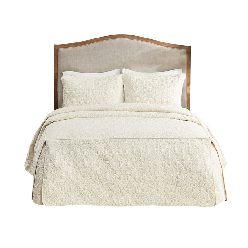 3 pièces de couvre-lit grand crème - coin fendu, plissé, microfibre, rembourrage 100%, charme de la crème plissée d'angle, apparence exquise