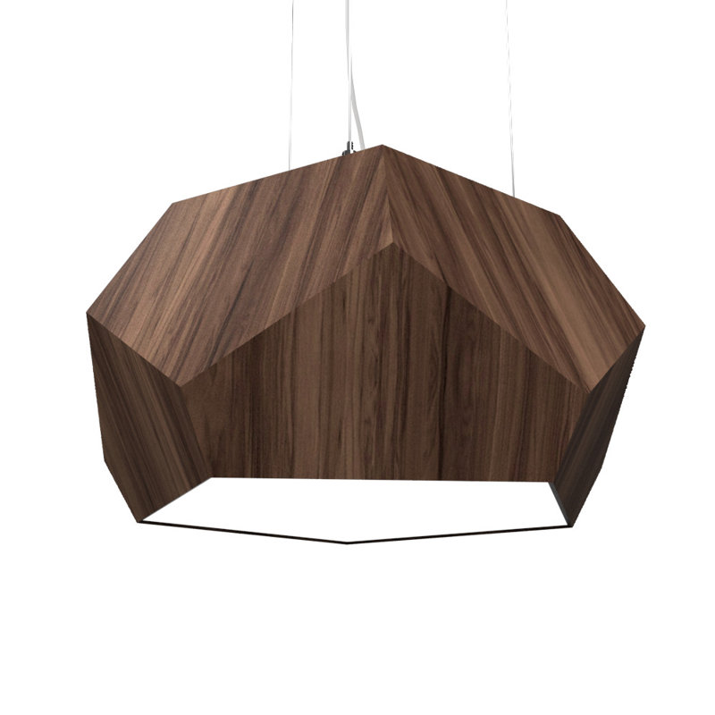1 - Light LED Pendant, 8.19" H x 15.6" W x 15.6" D, American Walnut