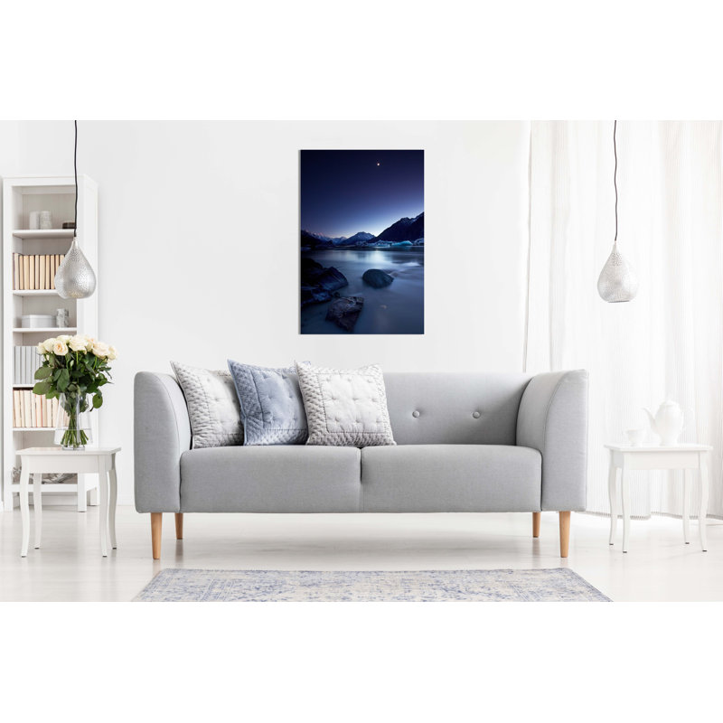 Blue Night Sky And Moon Over The River Artistic - Wrapped Canvas Print, 31cm H x 20cm W