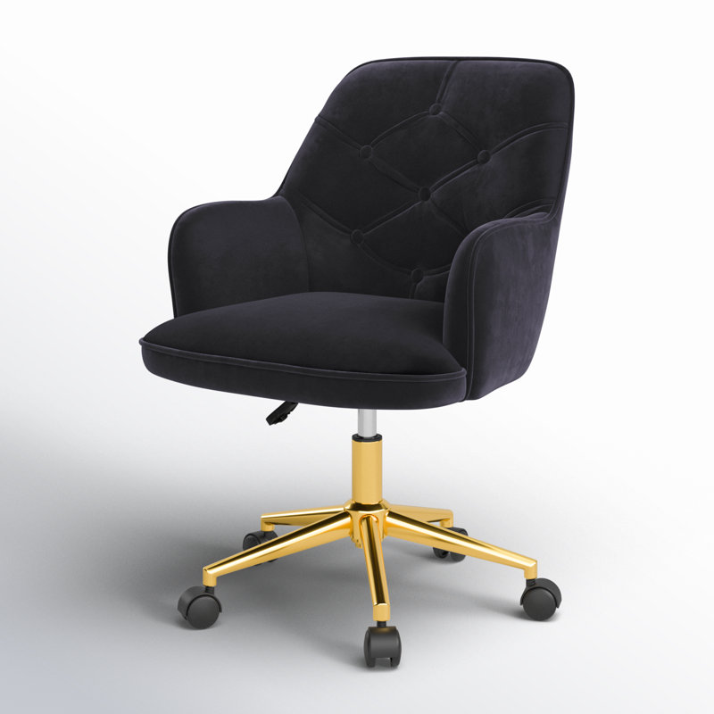 Chaise de bureau en velours Samatha, Velours noir