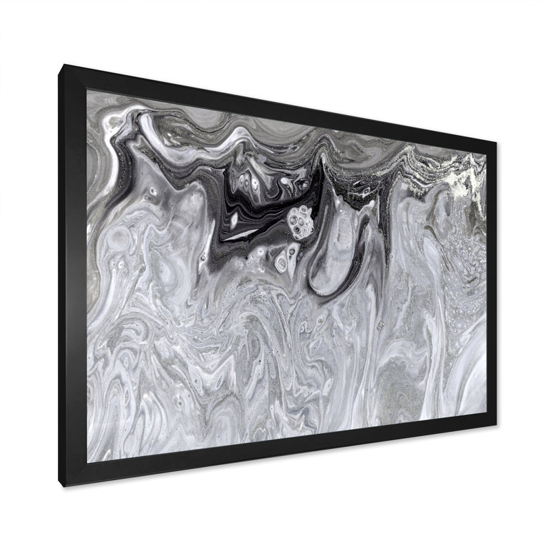 Gris abstrait liquide - peinture sur toile, H 16 po x l 32 po x P 1 po, Cadre photo noir