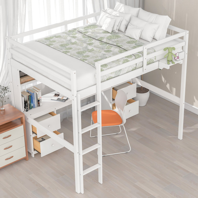 Gursimran Kids Full Loft Bed with Drawers, White