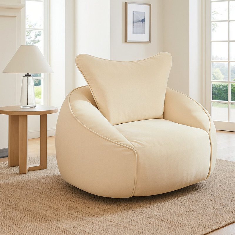 Lazy Sofa: Towel Cloth Fabric Is Close To The Skin, Memory Foam Filling Feels Soft, Suitable For Most Occasions, Cream