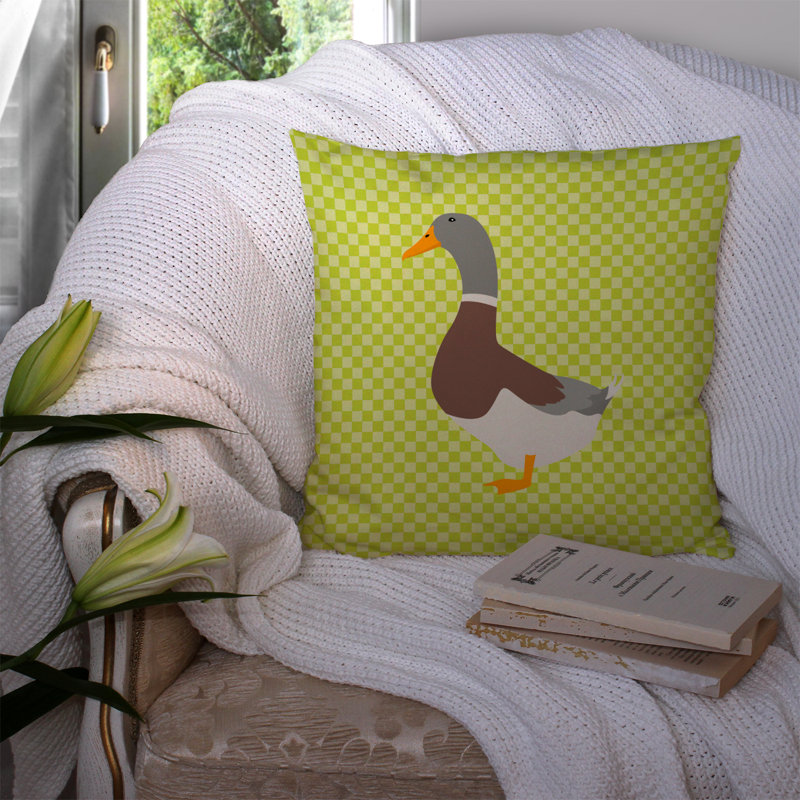 Coussin décoratif extérieur éclectique canard check, 14 po x 14 po, Vert