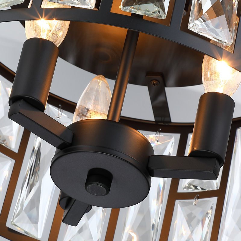 Black Metal and Crystal 12" Flush Mount Ceiling Light
