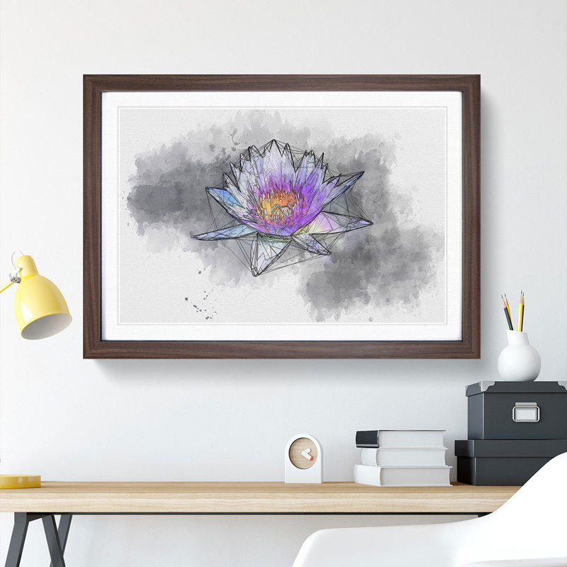 Violet Water Lily Sketch - Picture Frame Graphic Art Print, 45cm H x 63cm W x 2cm D, Walnut Framed