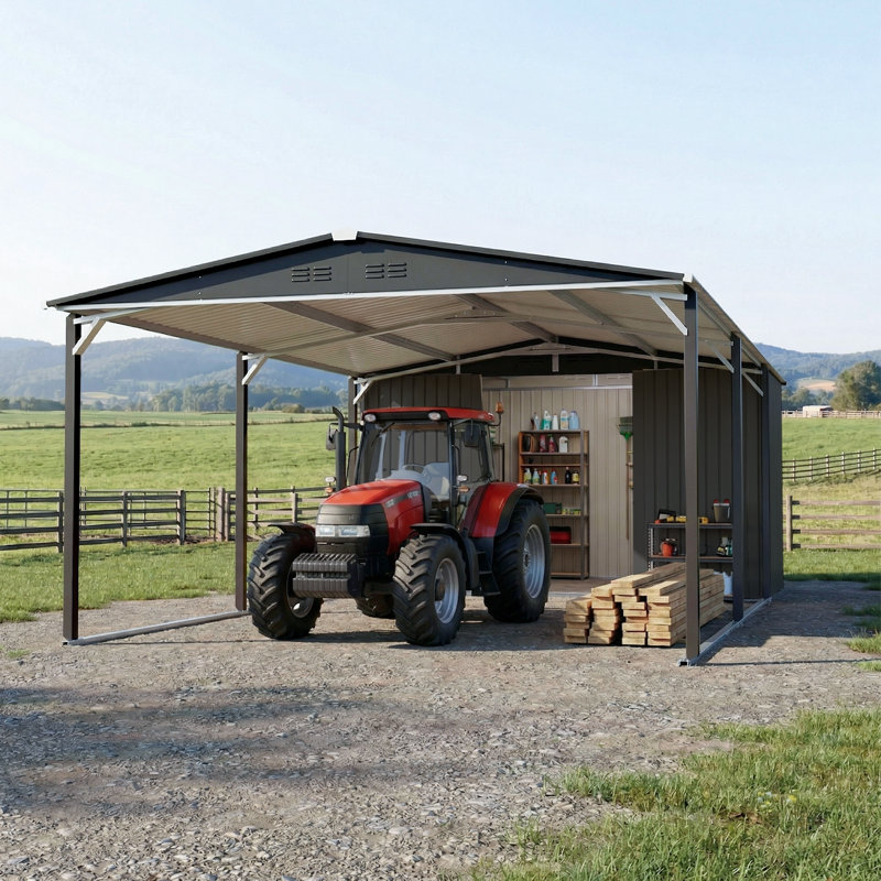 Abri de rangement en métal 11,3 x 23 pi, garage en acier robuste avec porte coulissante, panneau UV et toit incliné imperméable, gris