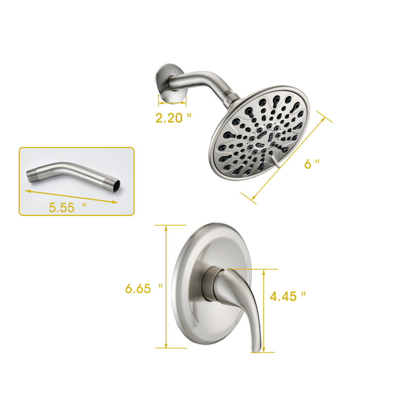Multi-Spray Shower System with Large Round Shower Head and Single Handle Control Valve, Brushed Nickel