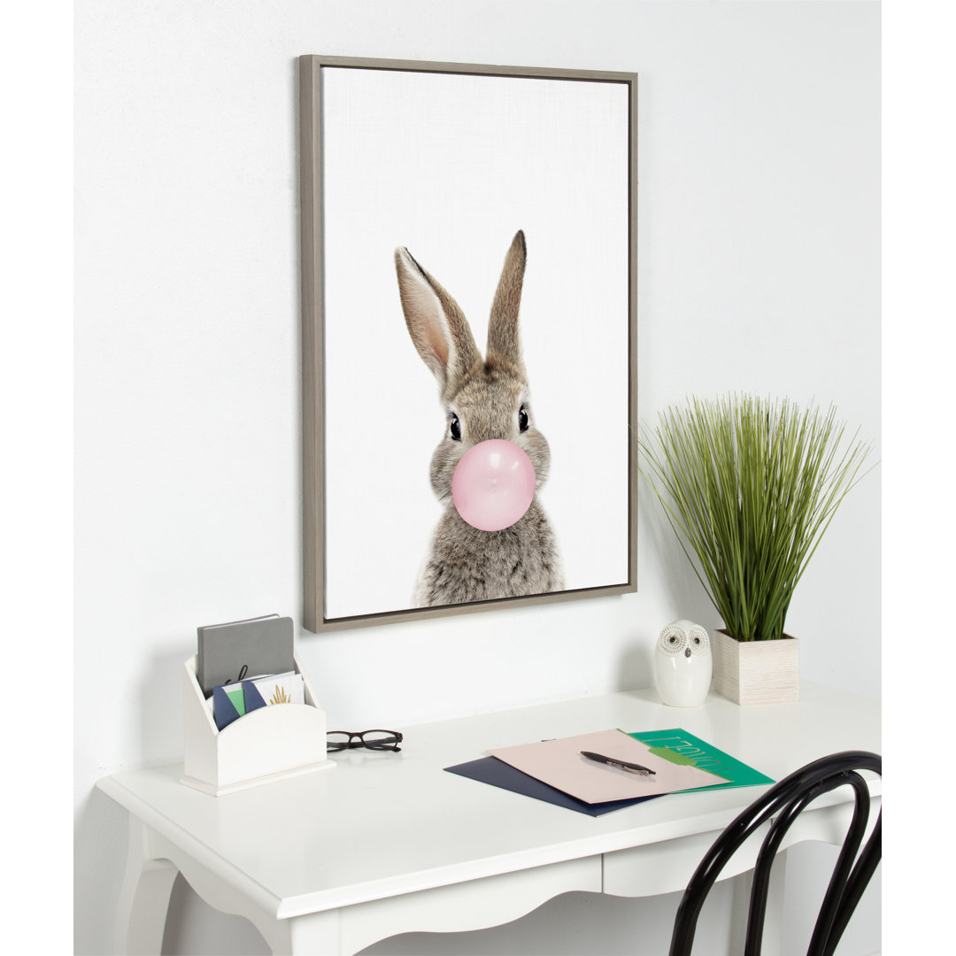 Kiranveer 'Bubble Gum Bunny' by Amy Peterson - Floater Frame Graphic Art Print on Canvas Trinx Frame 