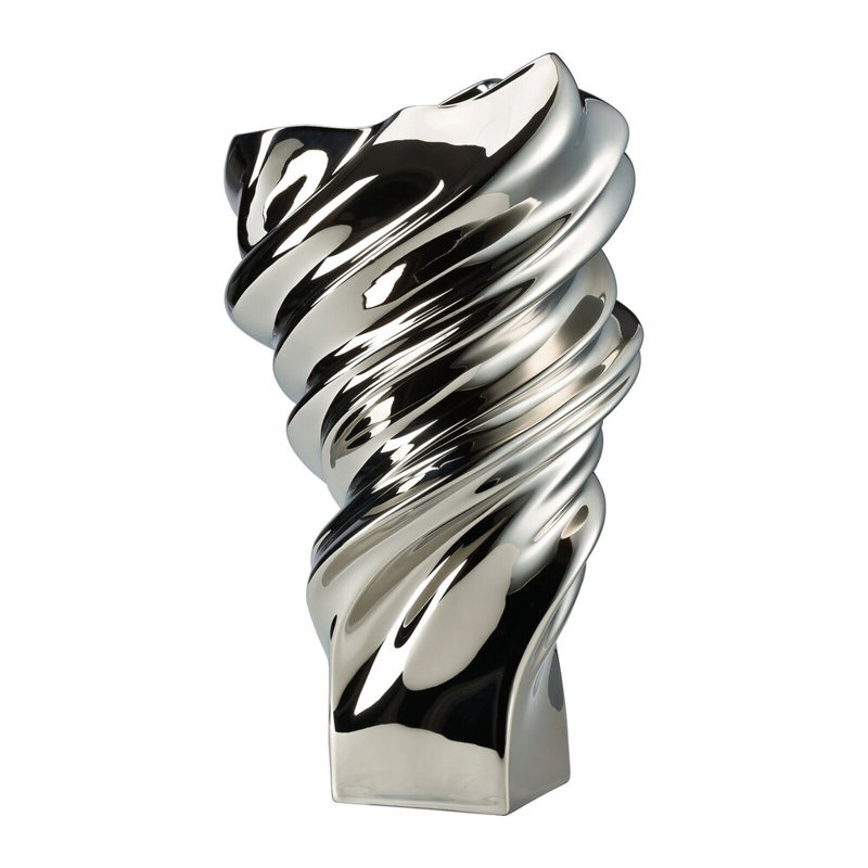 Squall Porcelain China Table Vase, Platinum Titanium, 13.75" H x 7.75" W x 7.25" D