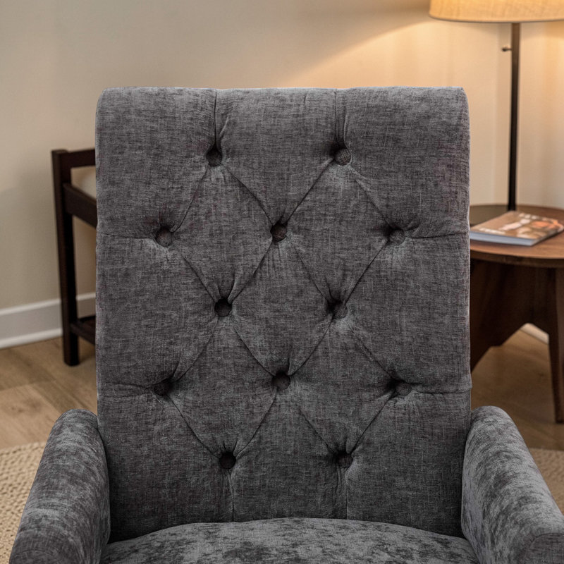 22" W Upholstered Tufted Dining Chairs with Solid Wood Legs, Gray
