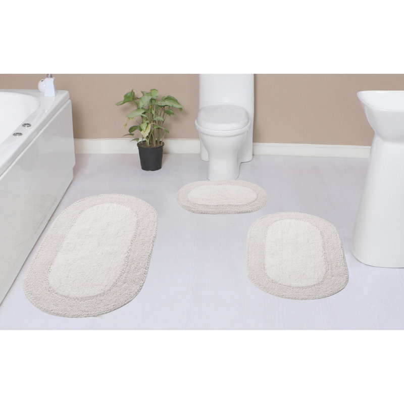 Lona Double Ruffle 100% Cotton Bath Rugs (Set of 3), Ivory