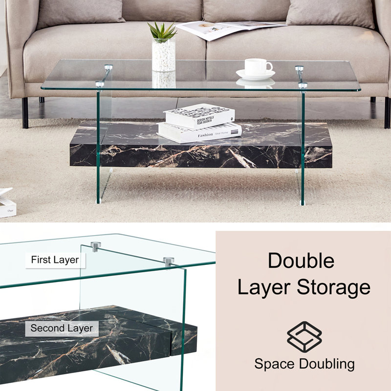 Table basse 40,3 po 2 couches, Noir