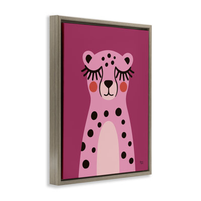 Cadre flottant rose avec sourire guépard, design par Jessica Beck