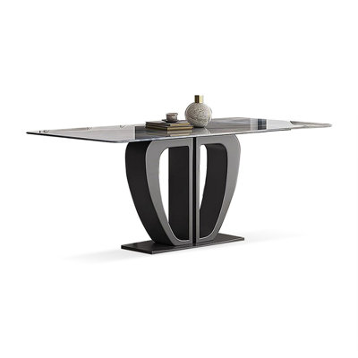 Modern Gray Rectangular Sintered Stone tabletop Steel Dining Table