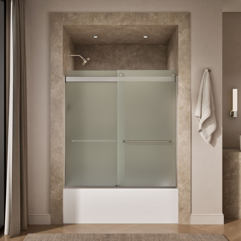 Porte de salle de bain 59,63 "x 62" avec technologie CleanCoat® Levity, Nickel mat, Givré