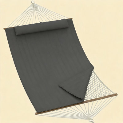 Hamac double 12 pi pour 2 personnes, hamac d'extérieur d'une capacité de 500 lb avec rembourrage matelassé et corde de coton, lit avec barre d'écartement avec coussin amovible, quincaillerie de suspension réglable pour patio, cour arrière