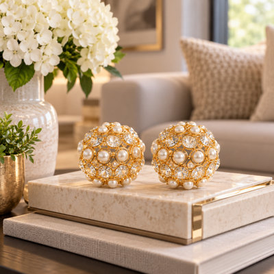3977 3"D Gold Crystal & Pearl Spheres