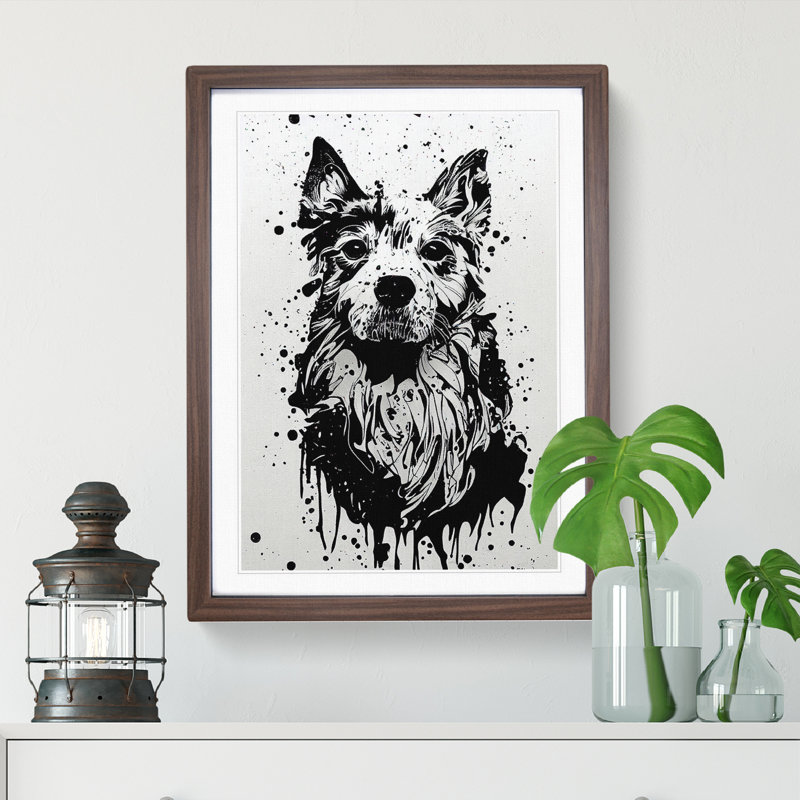 Dog Graffiti No.2 - Single Picture Frame Print, 46cm H x 34cm W x 2cm D, Walnut