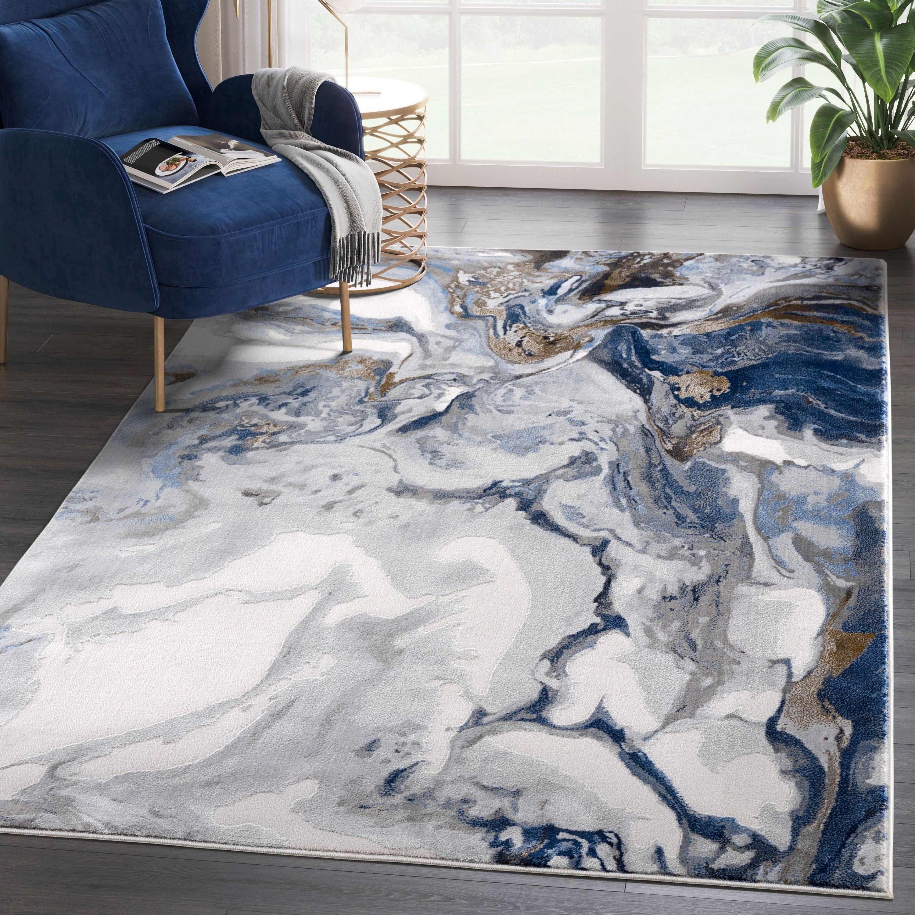 Orren Ellis Seema REG140A Abstract Grey Blue Area Rug &amp; Reviews 