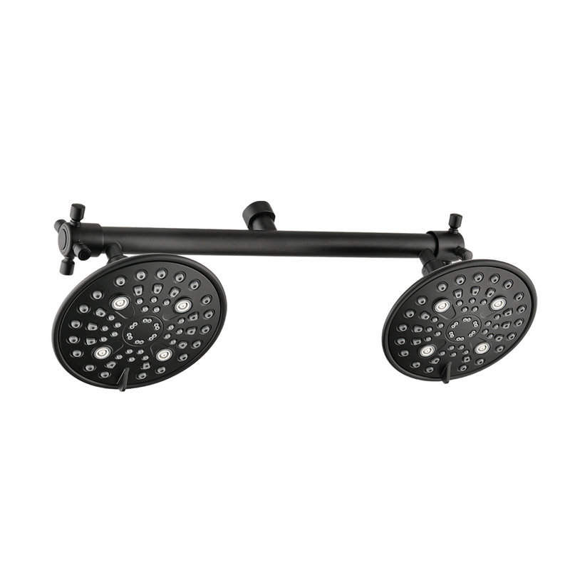 Chrome Dual Shower Head Combo with 6-Spray Settings, Matte Black